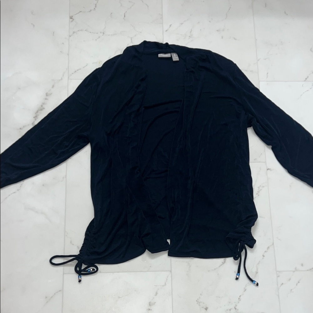 Chicos Open-Front Women's Cardigan with Side Drawstrings - Navy Size 3 XL